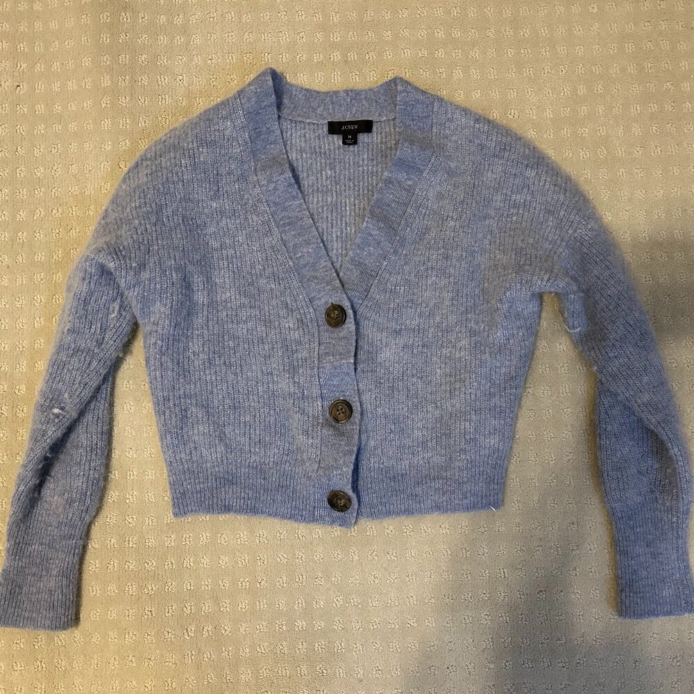 J Crew Cropped Alpaca Wool Blue Sweater - M